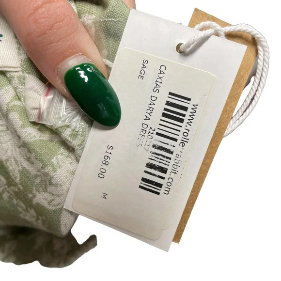 Roller Rabbit Caxias Darya Dress Sage Green White Floral Size Medium - Picture 9 of 10